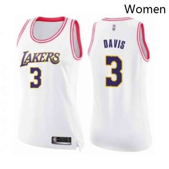 Womens Los Angeles Lakers 3 Anthony Davis Swingman White Pink Fashion Basketball Jersey